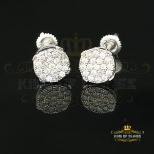 King of Bling's Aretes Para Hombre 925 White Silver 0.74ct Cubic Zirconia Round Women's Earrings