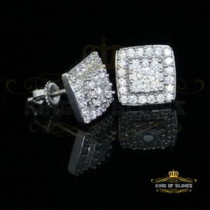 King of Bling's Hip Hop 925 White Silver 1.04ct Cubic Zirconia Women's & Men's Square Earrings