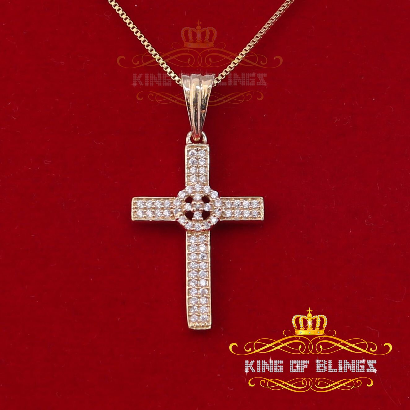 10K Yellow Gold Finish Silver Cross Pendant with Lab Created Diamonds