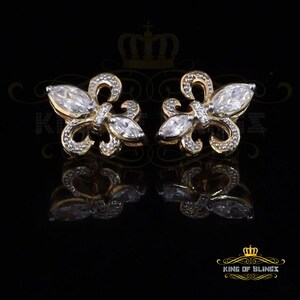 Men's Fleur de Lis Yellow Gold Sterling Silver Screw Back Hip Hop Stud earrings