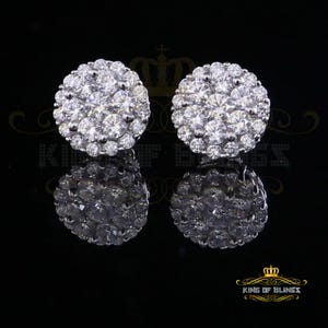 King of Bling's Aretes Para Hombre 925 White Silver 1.49ct Cubic Zirconia Floral Women Earrings