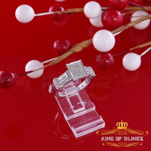 925 Sterling White Silver Square Ring Size 7 With 0.20CT Real Diamond For Ladies