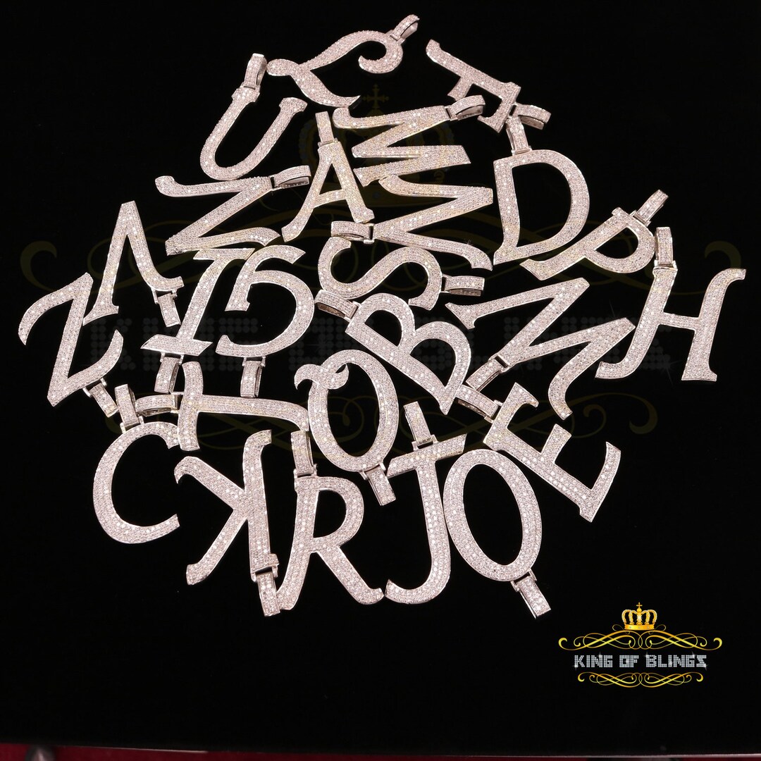 King of Bling's Fancy White 925 Sterling Silver All ALPHABET Pendant With Cubic Zirconia Stone