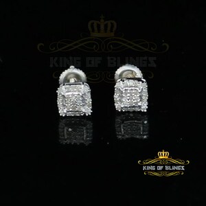 King Of Bling's 0.10ct Diamond 925 Sterling Silver White Square Earring For Men's / Women's image 1