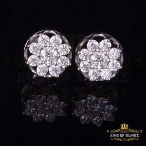 King Of Bling&#39;s Men&#39;s/Womens 925 Silver White 1.00ct VVS &#39;D&#39; Moissanite Round Stud Earrings