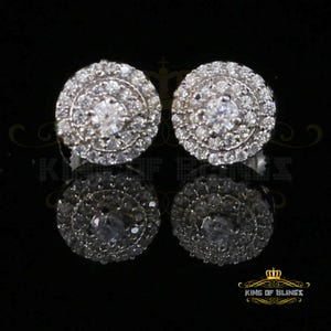 Aretes Para Hombre 925 white Silver Iced out CZ Round Screw Back Stud Earrings