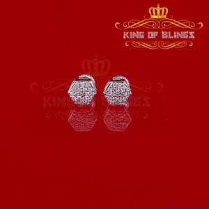 Men Sterling Silver Cluster Zig Zag Set Octagon Stud Screw Back Hip Hop earrings