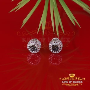 King Of Bling's 0.75ct Round Genuine Black Diamond 3D Round Earring 925 Sterling White Silver