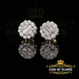 10K Real Yellow Gold with 0.66CT Real Diamond Men&#39;s/Women&#39;s Stud Round Earrings
