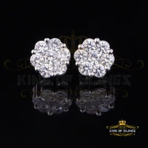 King of Bling&#39;s White 925 Sterling Silver 4.83ct Cubic Zirconia Women&#39;s & Men&#39;s Round Earrings