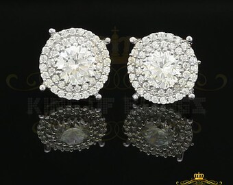 Aretes Para Hombre 925 white Silver Iced out CZ Round Screw Back Stud Earrings