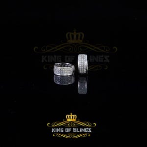 Mens hip hop white Gold 925 Sterling Silver Iced 3 row Huggie Hoop earrings