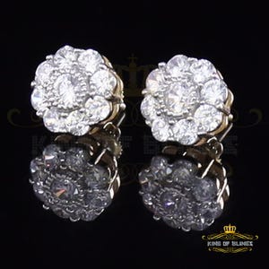 Mens Hip Hop Iced Flower Cluster yellow Sterling Silver Screw Back Stud Earrings