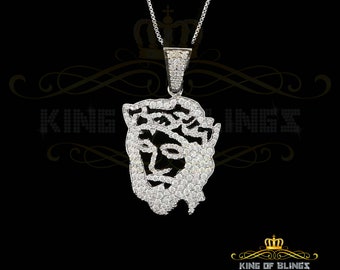 King Of Bling's White 925 Sterling Silver Jesus Face Shape Pendant with 2.69ct Cubic Zirconia