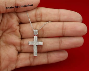 King OF Bling's Real 0.33ct Diamond 925 Sterling Silver CROSS White Charm Necklace Pendant