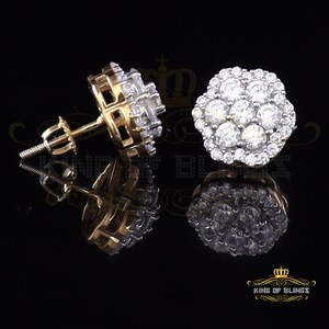 Mens Hip Hop Iced Flower Cluster yellow Sterling Silver Screw Back Stud Earrings