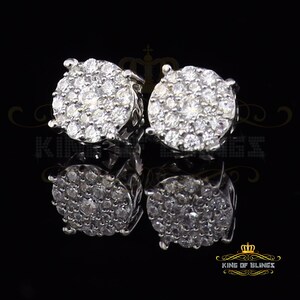 King of Bling's Aretes Para Hombre 925 White Silver Women's 0.66ct Cubic Zirconia Round Earrings