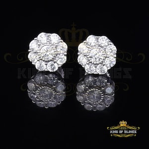 King of Bling's White 925 Sterling Silver 1.18ct Cubic Zirconia Women's Hip Hop Flower Earrings