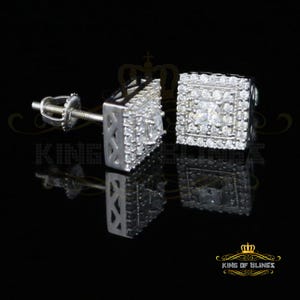 King of Bling's Hip Hop 925 White Silver 1.12ct Cubic Zirconia Women's & Men's Square Earrings
