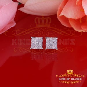 King of Bling's Hip Hop 925 White Silver Screw Back 1.62ct Cubic Zirconia Women's Square Earring