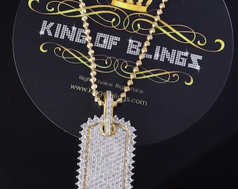 King Of Blings King of Bling&#39;s Yellow 925 Sterling Silver Dog Tag Pendant 3.93ct Cubic Zirconia