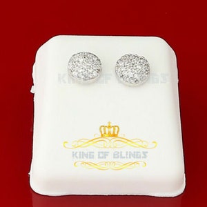 Aretes Para Hombre 925 yellow Silver Iced out CZ Round Screw Back Stud Earrings image 3