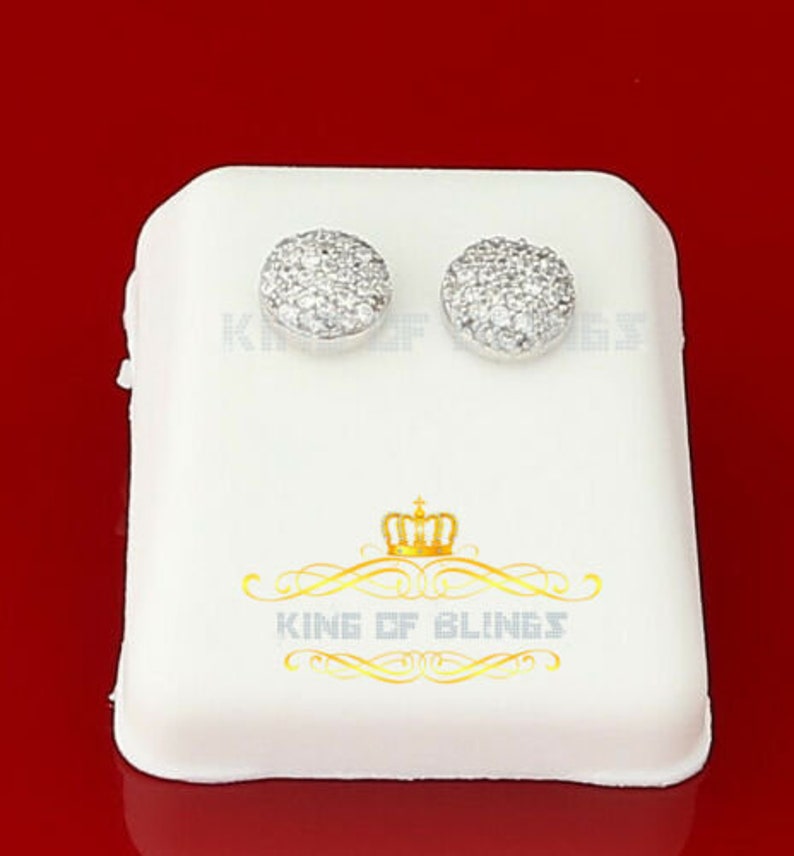 King of Bling's White 0.62ct Sterling Silver 925 Cubic Zirconia Women's Hip Hop Round Earrings image 3