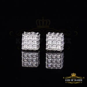 King of Bling's Hip Hop 925 White Silver 5.94ct Cubic Zirconia Women's & Men's Square Earrings