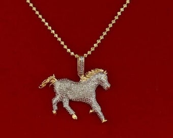 King OF Bling's Real 0.33ct Diamond 925 Sterling Silver Horse Yellow Charm Necklace Pendant