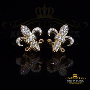 Men's Fleur de Lis Yellow Gold Sterling Silver Screw Back Stud earrings