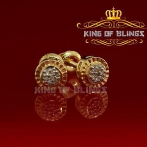 Real 10k Yellow Gold Round Stud 5.71mm Earring with Diamond For Women And Men