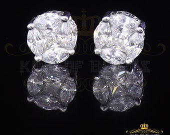 Mens Hip Hop Iced Flower Cluster white Sterling Silver Screw Back Stud Earrings