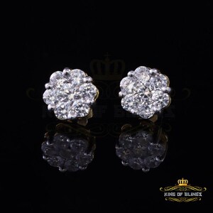 Mens Yellow Hip Hop Iced Flower Cluster Sterling Silver Screw Back Stud Earrings