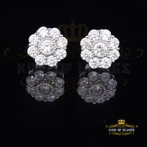 Mens Hip Hop Iced Flower Cluster white Sterling Silver Screw Back Stud Earrings