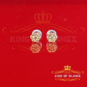 Men's Hip Hop Iced Flower Cluster White Sterling Silver Screw Back Stud Earrings