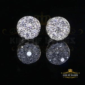 King of Bling's 3.02ct Cubic Zirconia 925 White Sterling Silver Hip Hop Round Earring for Ladies