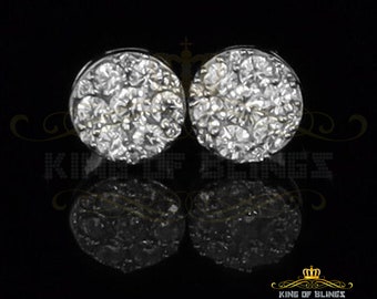 Mens Hip Hop Iced Flower Cluster White Sterling Silver Screw Back Stud Earrings