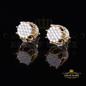 Mens Hip Hop Iced Flower Cluster yellow Sterling Silver Screw Back Stud Earrings