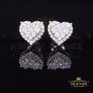 King Of Bling&#39;s Men&#39;s/Womens 925 Silver White 1.25ct VVS &#39;D&#39; Moissanite 3D Heart Stud Earrings