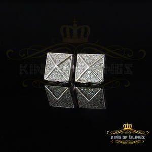 10K White Gold Fiinish Lab Created Diamond Square Men's Stud Silver Earrings