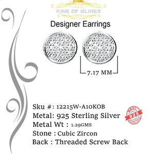 King of Bling's White 0.62ct Sterling Silver 925 Cubic Zirconia Women's Hip Hop Round Earrings image 4