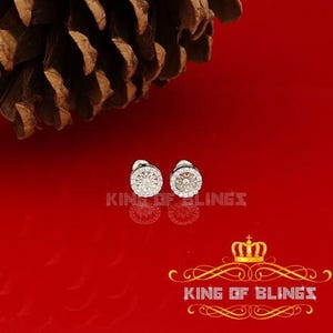 King of Bling's Aretes Para Hombre 925 White Silver 1.28ct Cubic Zirconia Round Women's Earrings