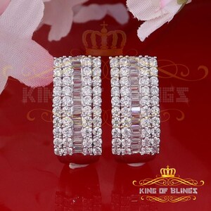 Men's hip-hop White Gold 925 Sterling Silver Iced Baguette Hugie Hoop earrings