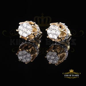Mens Hip Hop Iced Flower Cluster yellow Sterling Silver Screw Back Stud Earrings