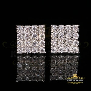 King of Bling's White 925 Sterling Silver 2.06ct Cubic Zirconia Ladies Hip Hop Square Earrings