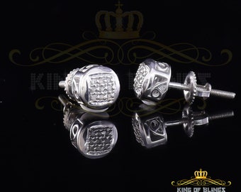 King Of Bling's 0.05ct Diamond 925 Sterling Silver White For Women's & Men's Round Stud Earring