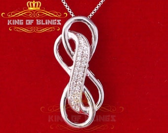 King Of Bling's Sterling Silver White Double Infinite Shape Pendant with 0.25ct Cubic Zirconia