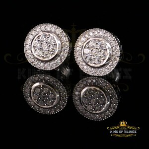 King of Bling's Aretes Para Hombre 925 White Silver 1.59ct Cubic Zirconia Round Women's Earrings