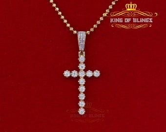 King OF Bling's Real 0.50ct Diamond Sterling Silver Cross Charm Fashion Necklace Yellow Pendant