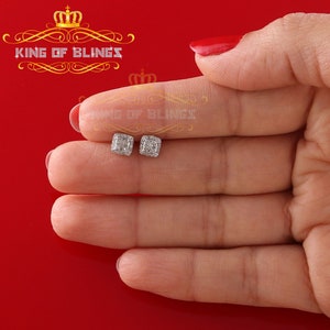 King Of Bling's 0.10ct Diamond 925 Sterling Silver White Square Earring For Men's / Women's image 3